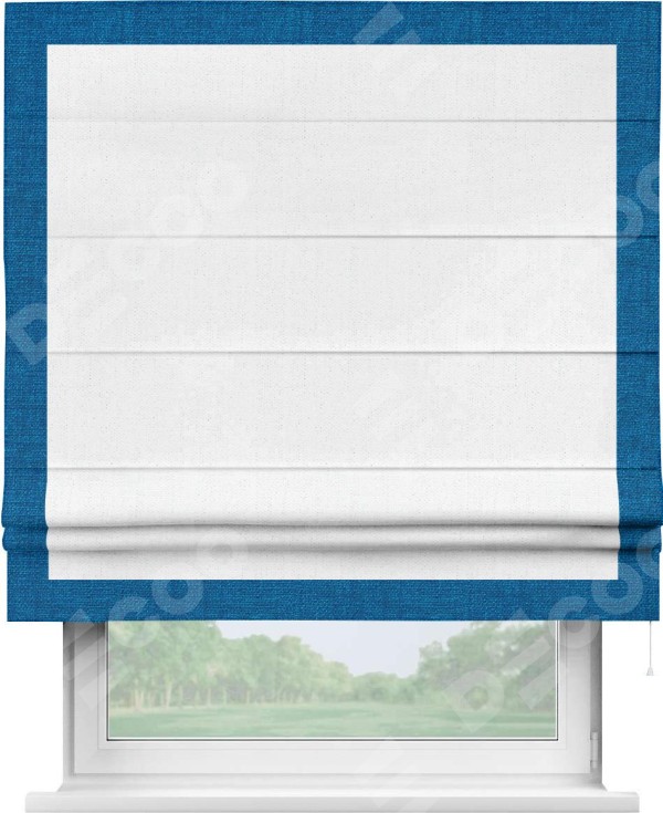 Римская штора «Кортин» с кантом Чесс, для проема, лён белоснежный