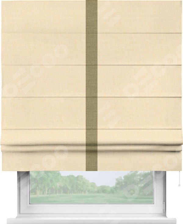 Римская штора «Кортин» с отделкой кантом Хайвэй, для проема, ткань лён бежевый