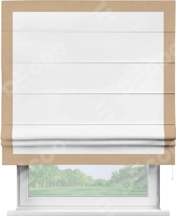 Римская штора «Кортин» с кантом Чесс, для проема, ткань вельвет дымчато-белый