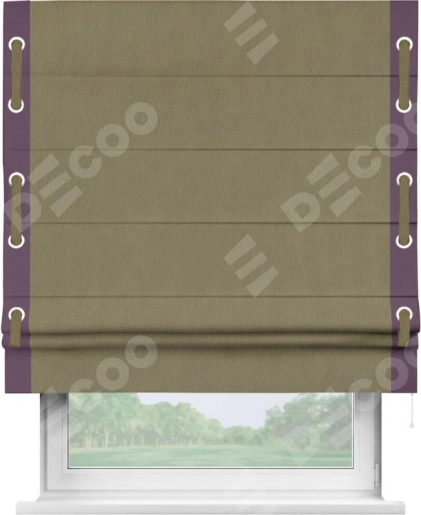 Римская штора «Кортин» с кантом Стрим Дуо (люверсы с пояском), для проема, ткань блэкаут однотонный бежево-золотой