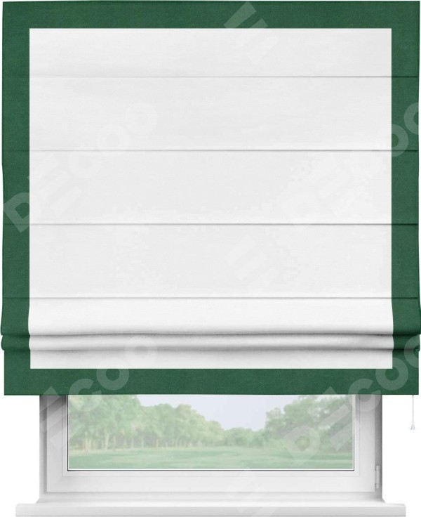 Римская штора «Кортин» с кантом Чесс, для проема, ткань вельвет дымчато-белый