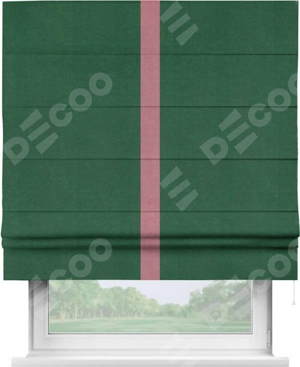 Римская штора «Кортин» с кантом Хайвэй, для проема, ткань вельвет зеленый