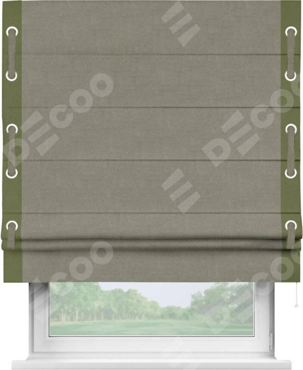 Римская штора «Кортин» с кантом Стрим Дуо (люверсы с пояском), для проема, лён блэкаут шампань