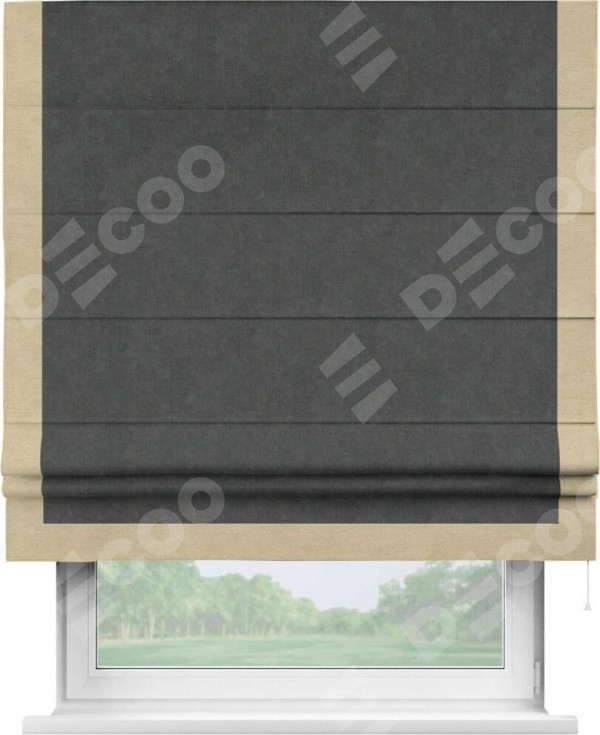 Римская штора «Кортин» с кантом Виктория, для проема, ткань вельвет цвет тёмно-серый