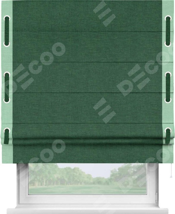 Римская штора «Кортин» с кантом Стрим Дуо (люверсы с пояском), для проема, ткань лён серо-зеленый