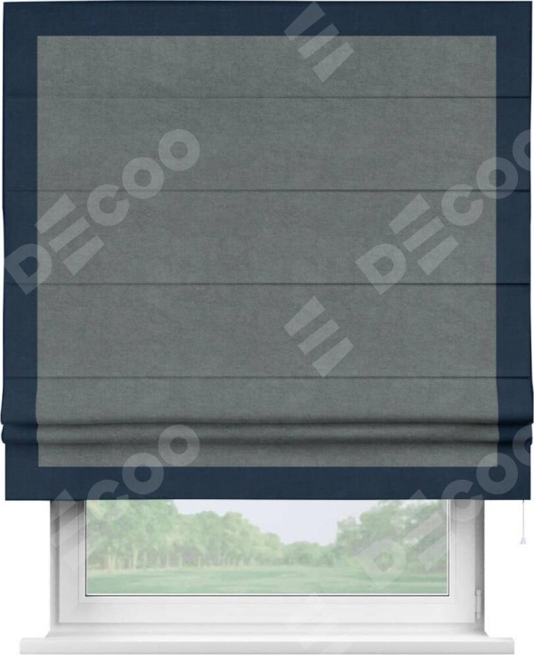 Римская штора «Кортин» с кантом Чесс, для проема, ткань вельвет серый
