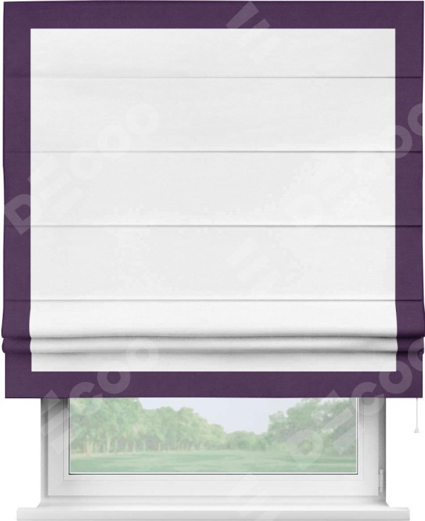 Римская штора «Кортин» с кантом Чесс, для проема, ткань вельвет дымчато-белый