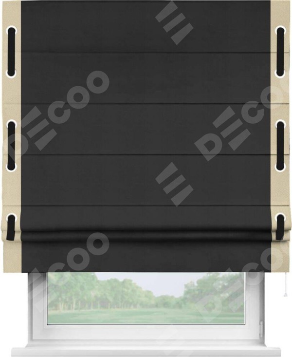 Римская штора «Кортин» с кантом Стрим Дуо (люверсы с пояском), для проема, ткань блэкаут однотонный черный