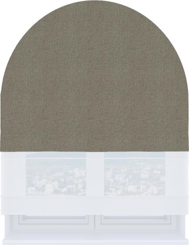 Римская штора «Кортин» день-ночь для арочного проёма, ткань лён димаут серо-зелёный