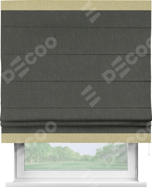 Римская штора «Кортин» с кантом Горизонт, для проема, ткань лён димаут, графитово-серый