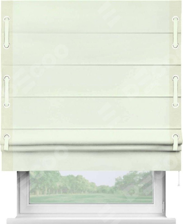 Римская штора «Кортин» с кантом Стрим Дуо (люверсы с пояском), для проема, ткань вельвет кремовый