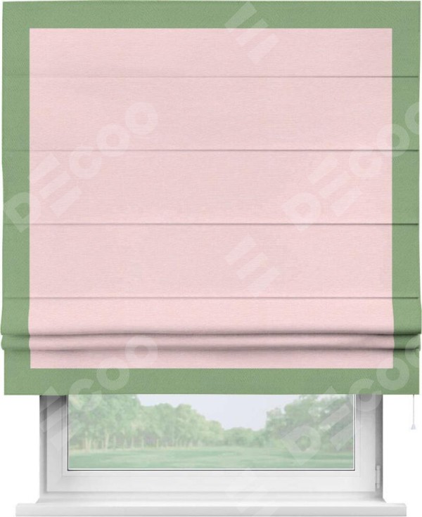 Римская штора «Кортин» с кантом Чесс, для проема, ткань блэкаут однотонный розовый