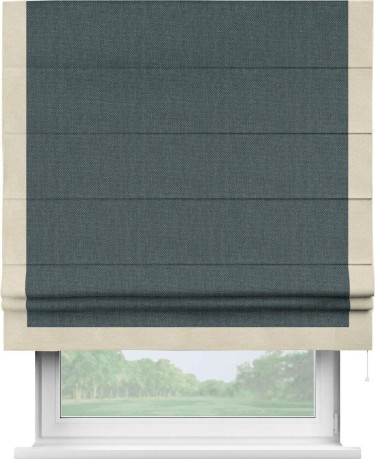 Римская штора «Кортин» с кантом Виктория, для проема, ткань лён димаут, серо-синий