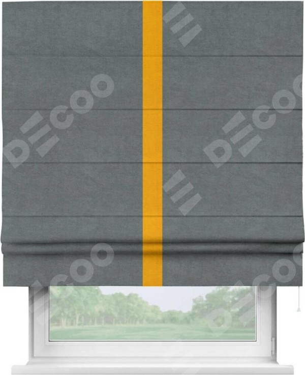 Римская штора «Кортин» с кантом Хайвэй, для проема, ткань вельвет серый