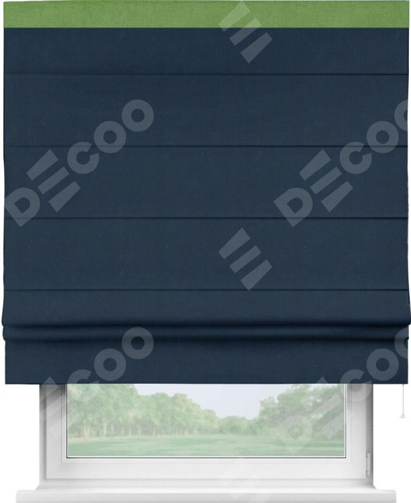 Римская штора «Кортин» с кантом Кинг, для проема, ткань вельвет темно-синий