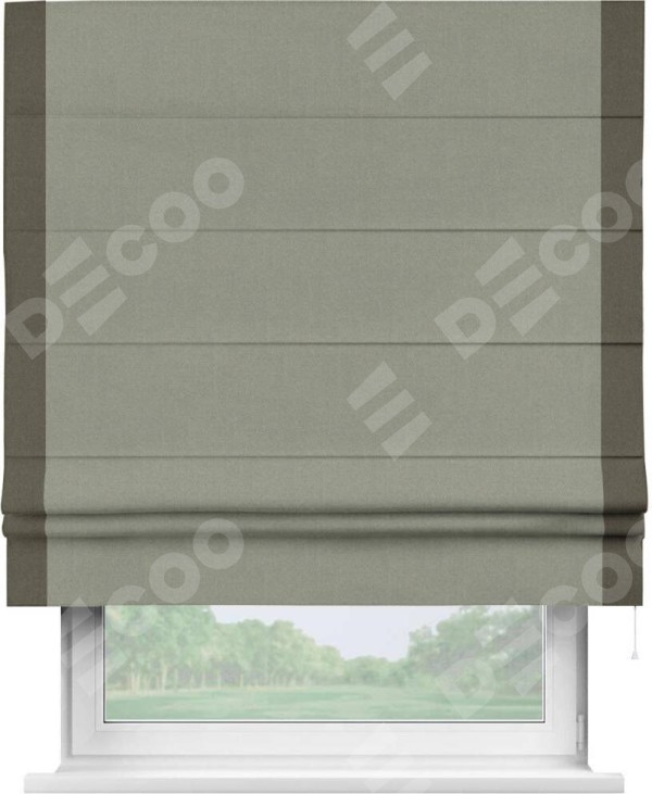 Римская штора «Кортин» с кантом Стрим Дуо, для проема, лён блэкаут светло-серый