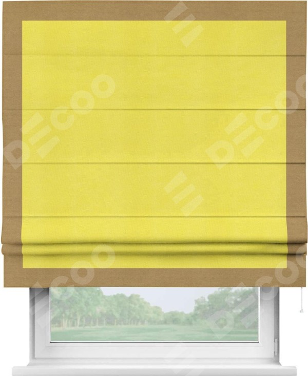 Римская штора «Кортин» с кантом Чесс, для проема, ткань вельвет cветло-желтый