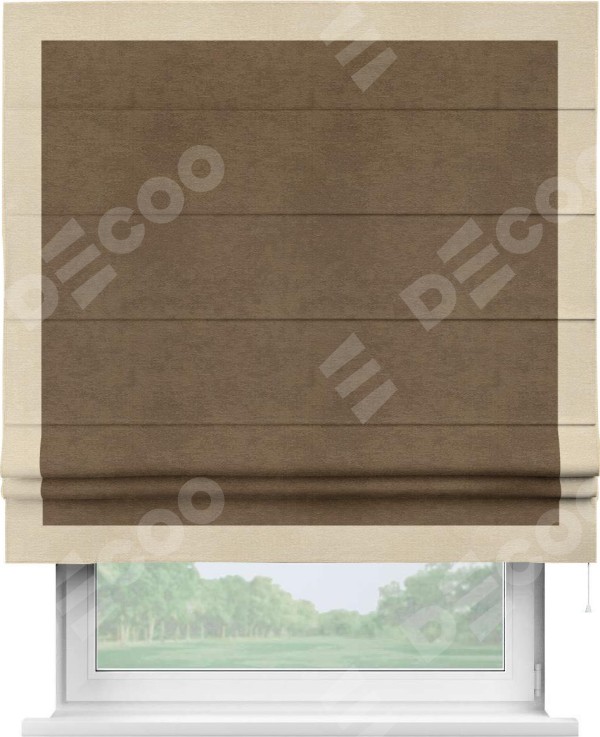 Римская штора «Кортин» с кантом Чесс, для проема, ткань софт однотонный бронзовый