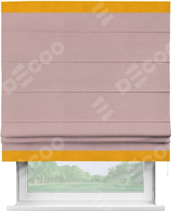 Римская штора «Кортин» с кантом Горизонт, для проема, ткань вельвет розовая пудра