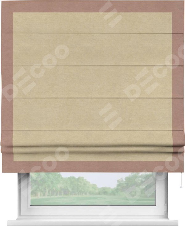 Римская штора «Кортин» с кантом Чесс, для проема, ткань вельвет бежевый
