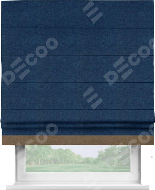 Римская штора «Кортин» с кантом Джестер, для проема, ткань софт однотонный синий