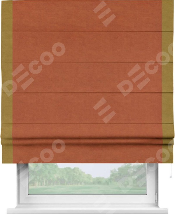 Римская штора «Кортин» с кантом Стрим Дуо, для проема, ткань вельвет терракотовый