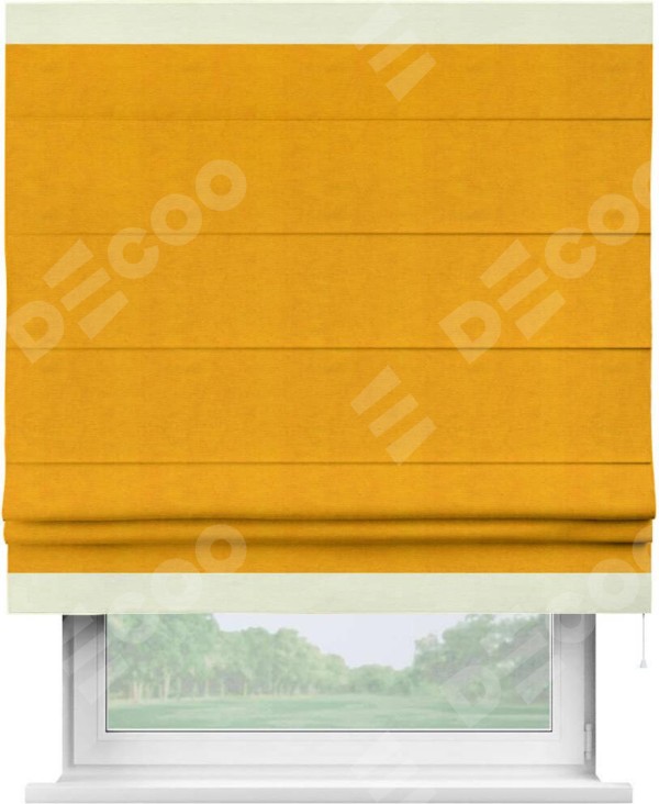 Римская штора «Кортин» с кантом Джестер, для проема, ткань вельвет желтый