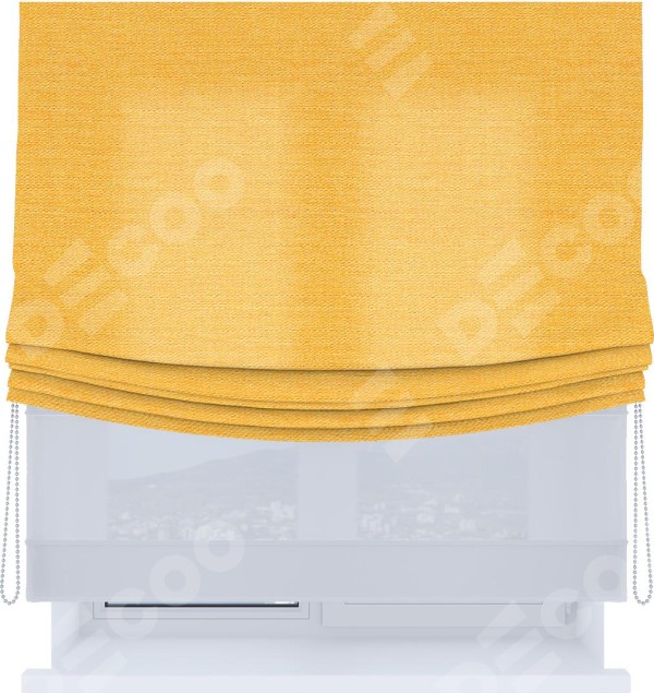 Римская штора «Кортин», день-ночь с мягкими складками, лён желтый