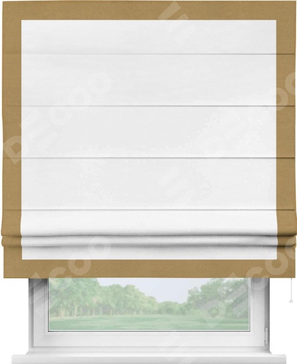 Римская штора «Кортин» с кантом Чесс, для проема, ткань вельвет дымчато-белый