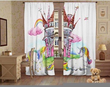 Комплект штор Дружба единорогов 147х267 +/-3см 2 шт,габардин, п/э