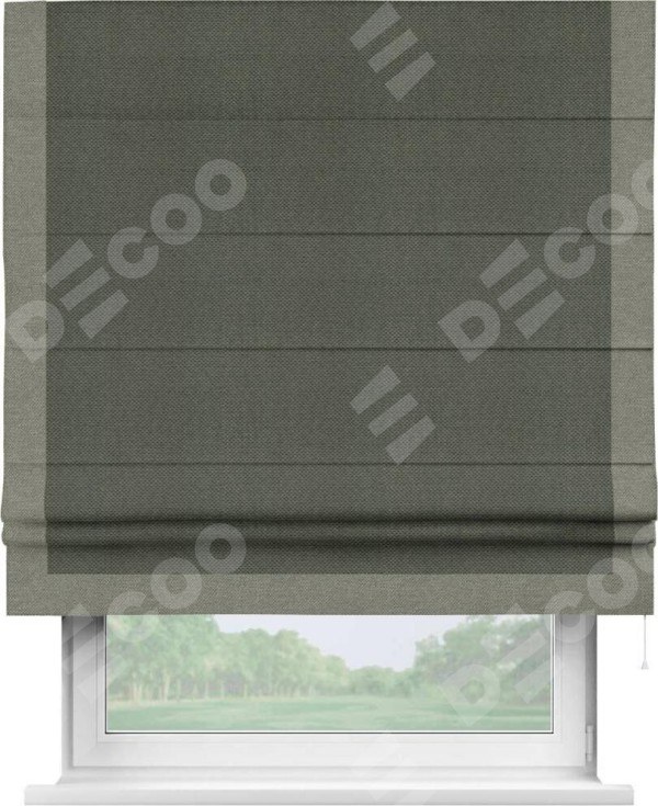 Римская штора «Кортин» с кантом Виктория, для проема, ткань лён димаут, графит