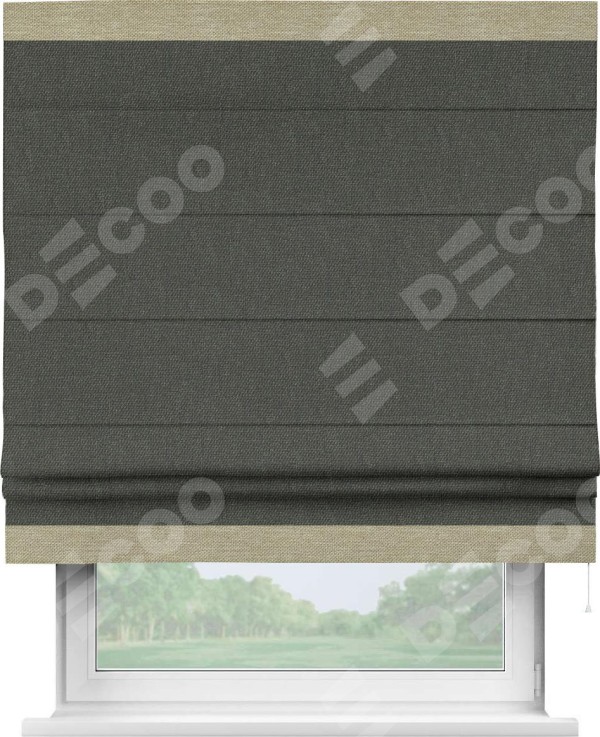 Римская штора «Кортин» с кантом Горизонт, для проема, ткань лён димаут, графитово-серый