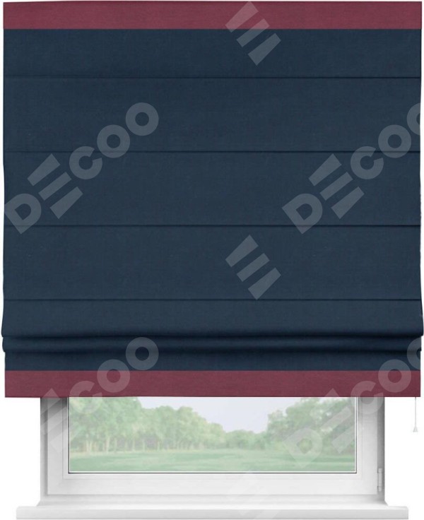 Римская штора «Кортин» с кантом Горизонт, для проема, ткань вельвет темно-синий