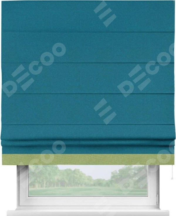 Римская штора «Кортин» с кантом Джестер, для проема, ткань лён димаут, светло-синий