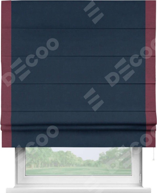 Римская штора «Кортин» с кантом Стрим Дуо, для проема, ткань вельвет темно-синий