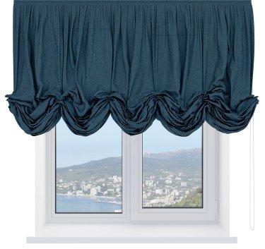 Австрийская штора «Кортин», ткань лён кашемир синий