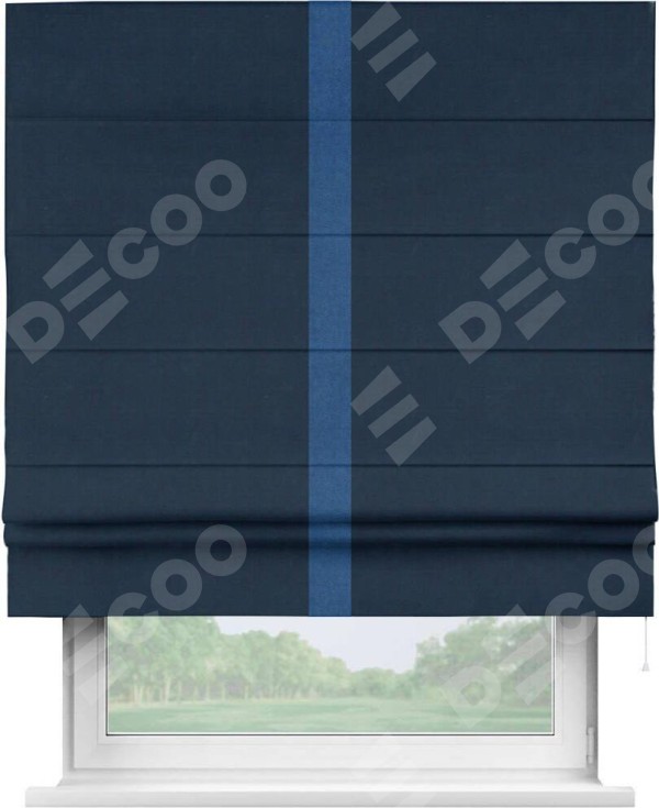 Римская штора «Кортин» с кантом Хайвэй, для проема, ткань вельвет темно-синий