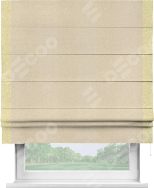 Римская штора «Кортин» с кантом Стрим Дуо, для проема, ткань софт однотонный бежевый лайт