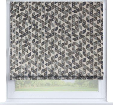 Римская штора «Кортин» на створку, ткань димаут «Треугольники синие»