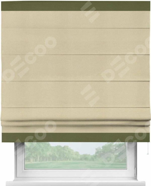 Римская штора «Кортин» с кантом Горизонт, для проема, ткань блэкаут однотонный милано латте