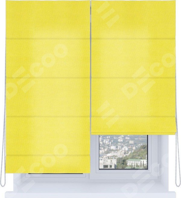 Римская штора «Кортин», система «Комфорт», вельвет светло-желтый