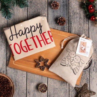 Набор в мешочке Этель Happy together: полотенце 40х73 см, формочки для запекания - 3 шт.