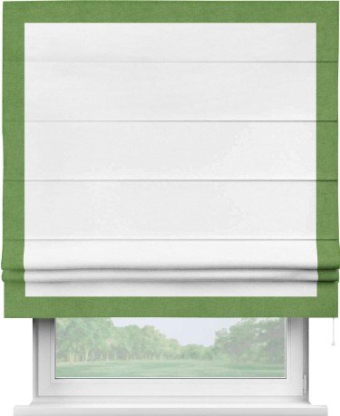 Римская штора «Кортин» с кантом Чесс, для проема, ткань вельвет дымчато-белый