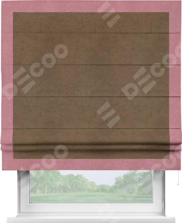 Римская штора «Кортин» с кантом Чесс, для проема, ткань софт однотонный бронзовый