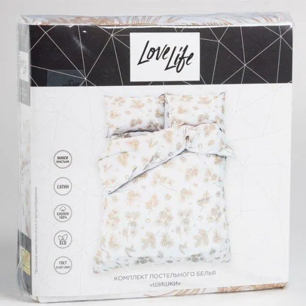 Постельное бельё LoveLife Дуэт «Шишки» 143х215 см-2шт, 225х240 см, 50х70 см-2шт, 100%хлопок, сатин