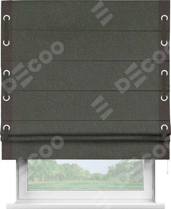 Римская штора «Кортин» с кантом Стрим Дуо (люверсы с пояском), для проема, ткань лён димаут, графитово-серый