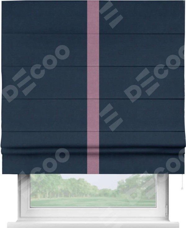 Римская штора «Кортин» с кантом Хайвэй, для проема, ткань вельвет темно-синий