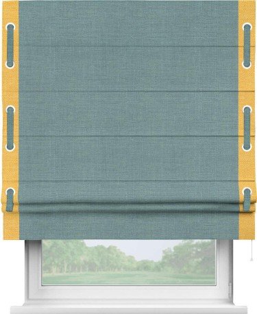 Римская штора «Кортин» с кантом Стрим Дуо, для проема, ткань лён, цвет голубой