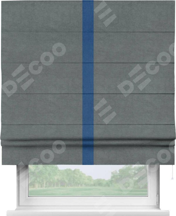 Римская штора «Кортин» с кантом Хайвэй, для проема, ткань вельвет серый