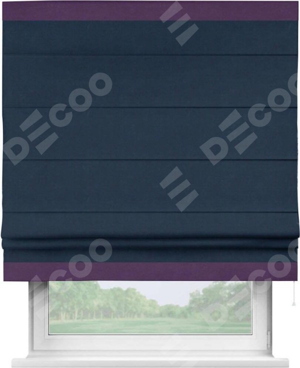 Римская штора «Кортин» с кантом Горизонт, для проема, ткань вельвет темно-синий